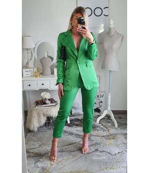 Green satin blazer set