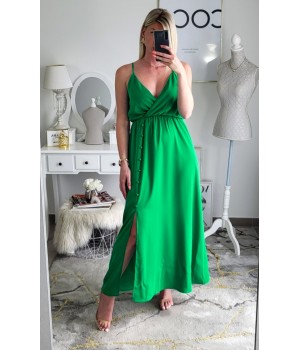 Long green slit dress