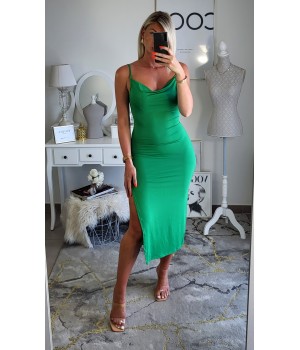 Green slit midi dress