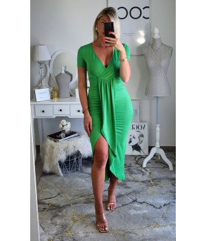 Green dress draped slit