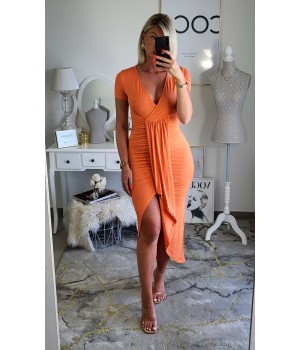 Orange draped slit dress