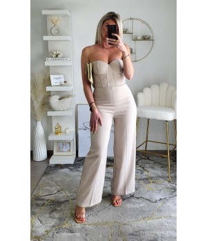 Premium beige bustier jumpsuit