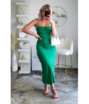 Green satin midi dress