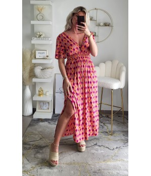 Robe longue motifs orange/rose