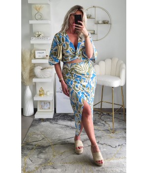 Ensemble jupe motifs vert/bleu