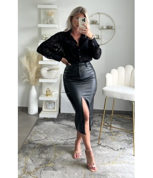 Jupe fente simili cuir black