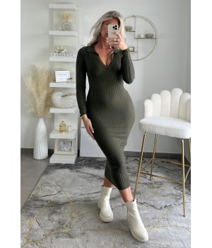 Robe polo longue kaki