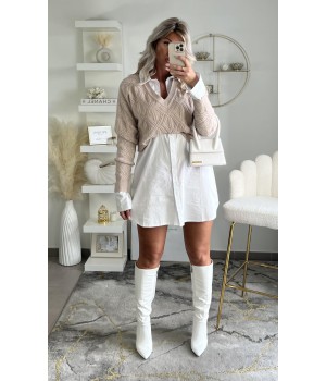 Pull taupe loose col V