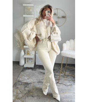 Pull boutonné beige oversize