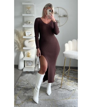 Robe pull longue fente choco