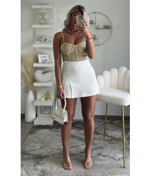 White slit short skirt