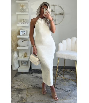 Textured ivoire backless dress