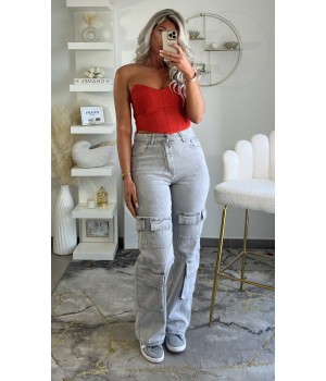 Grey stretch cargo jeans