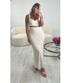 Premium beige linen skirt