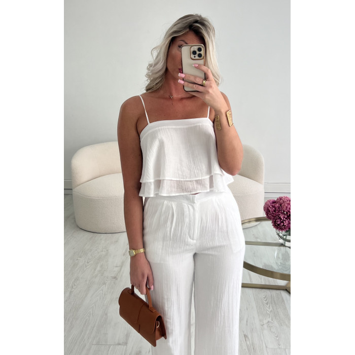 Ensemble pantalon fluide evase blanc DRESS DESIREE