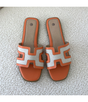 Orange linen H slides