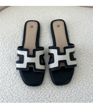 H linen black slides