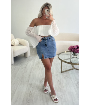 Jupe denim bleu fente