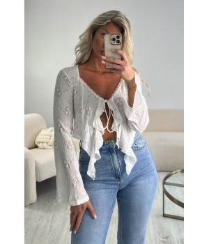 White flower ruffle top