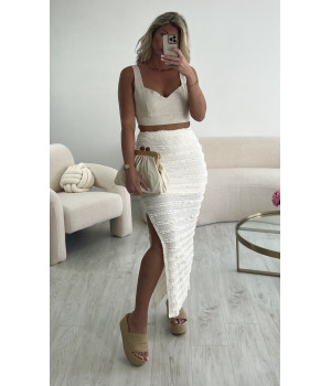 White frill midi skirt with slit
