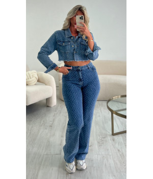 Short denim jacket with raw...