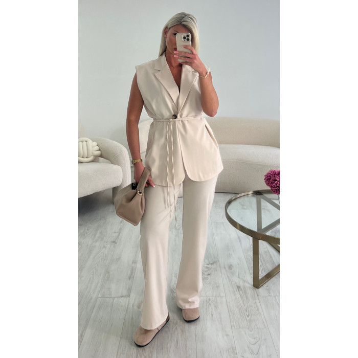 Ensemble blazer sans manche beige