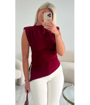 Top bordeaux épaulettes asymétrique