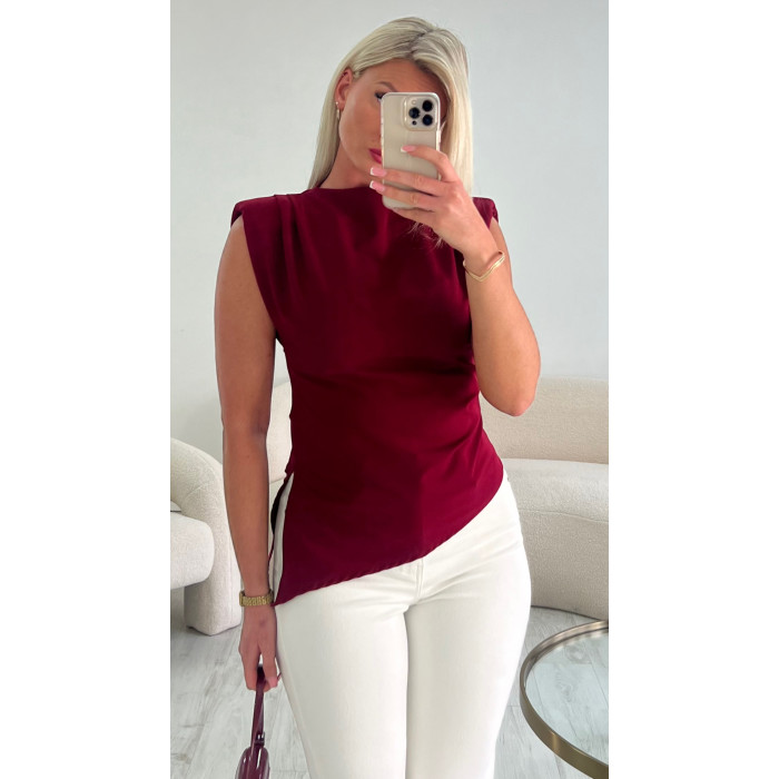 Top bordeaux épaulettes asymétrique