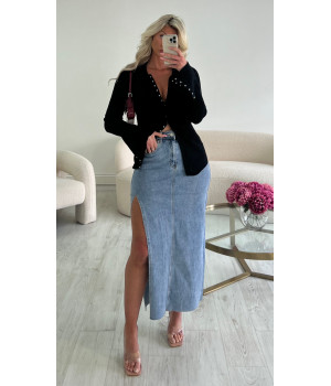 Long denim slit skirt