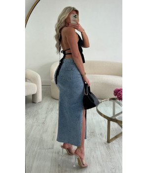 Black bow halter top