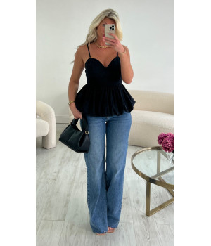 Top corset coton peplum noir