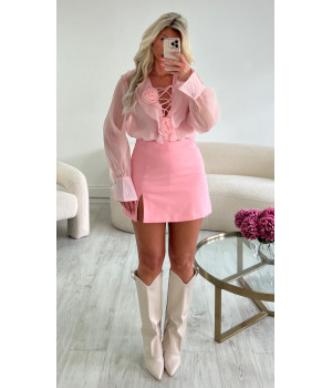Jupe short fente rose