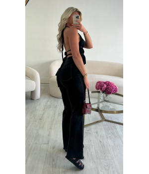 Black wide leg stretch jeans