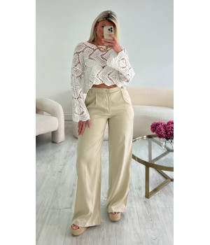 Fluid beige flared trousers
