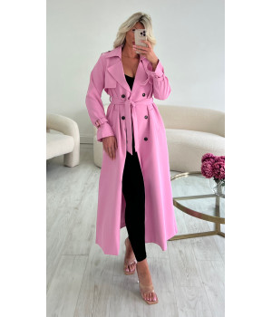 Candy pink long trench coat