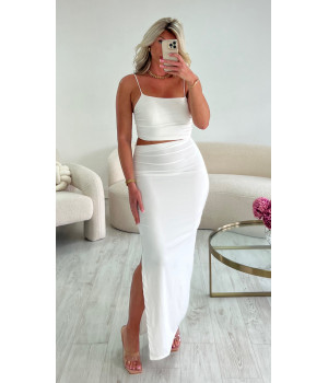 White openwork slit dress