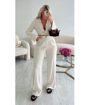 Beige linen fluid pants