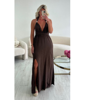 Chocolate backless slit dress