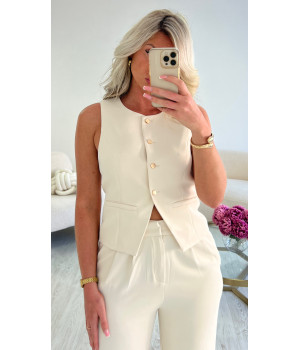 Creamy bolero top with gold...