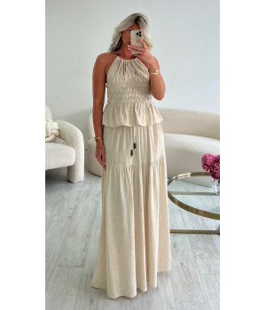 Beige linen skirt set with...