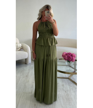 Khaki linen skirt set with...