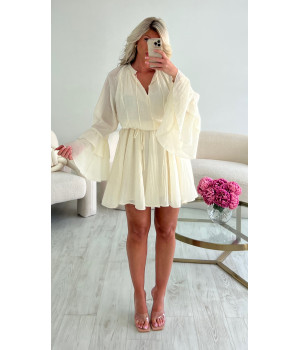 Creamy ruffled linen dress