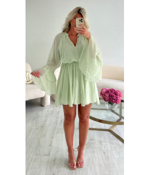 Sage ruffled linen dress