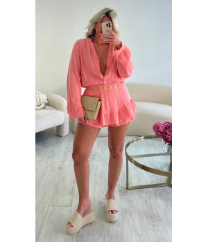 Combishort gaz de coton corail