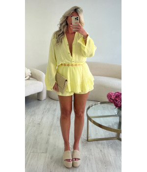 Combishort gaz de coton jaune