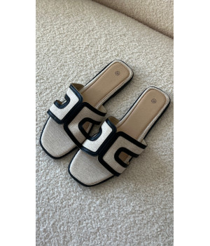 H black linen slides