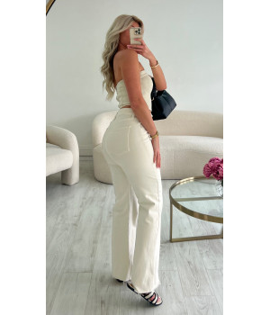 Beige wide leg stretch jeans
