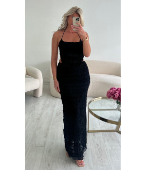Black textured long skirt set