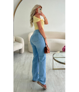 Jeans bleu wide leg stretch