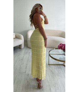 Robe dos nu jaune texturé